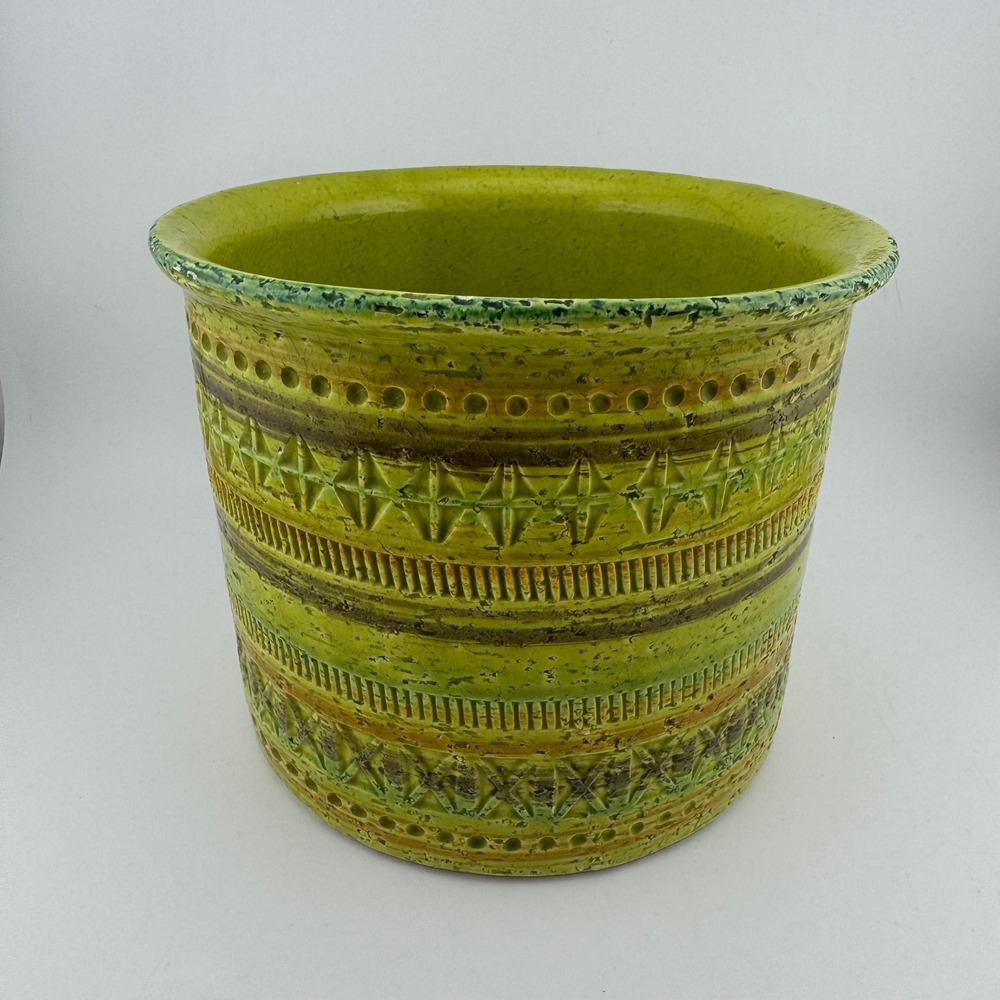 Aldo Londi Bitossi Medium 4.75" Planter Green Excellent Mid Century Geometric